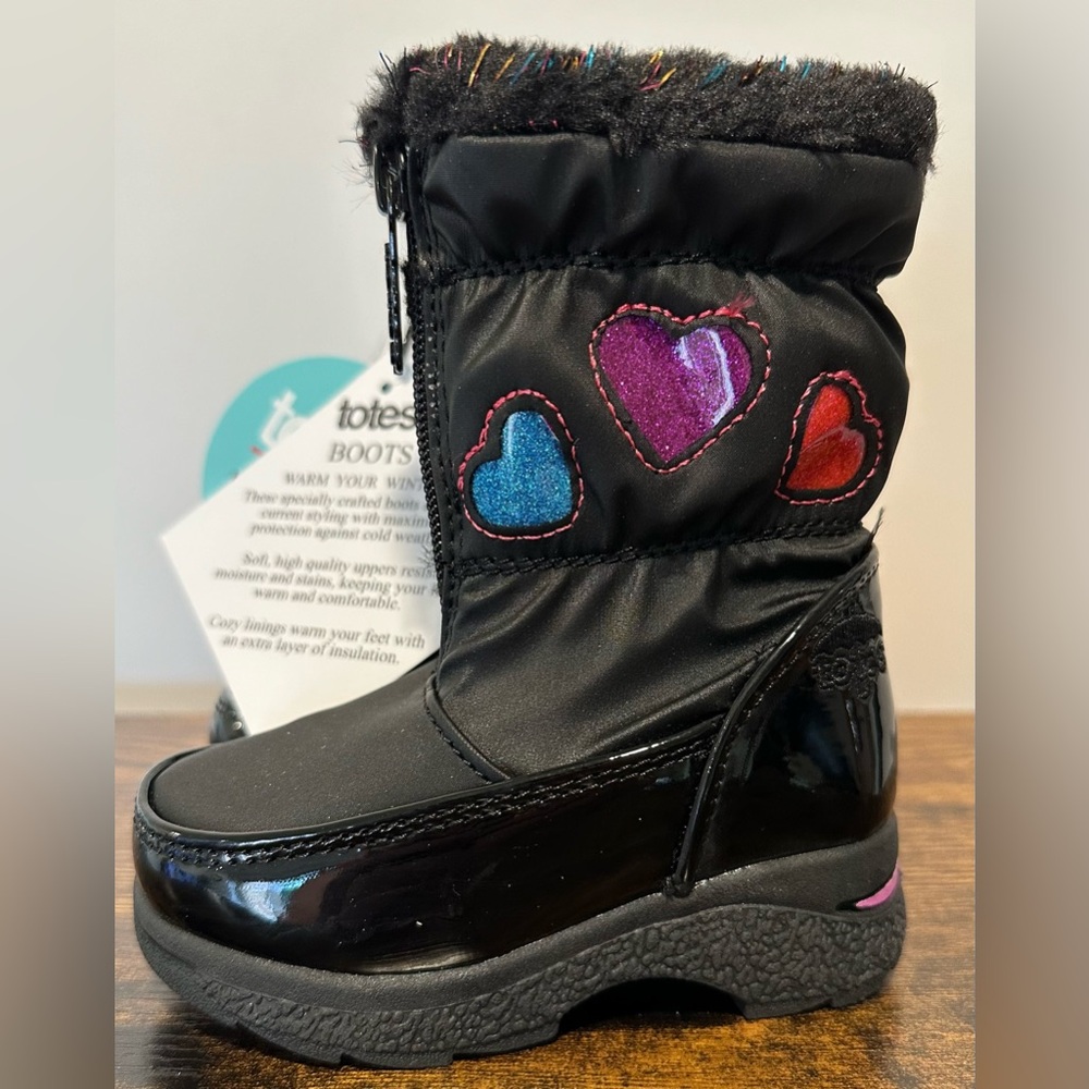 Totes Toddler Girls Allison Black/Multi Waterproof Winter Boots NWT Size…